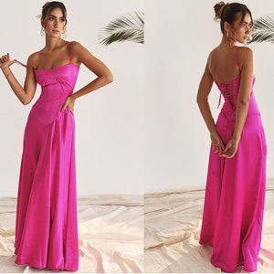 HOUSE OF CB 'Anabella' Fuchsia Lace Up Maxi Dress NWOT